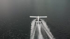 Seaplane taking off on the ocean