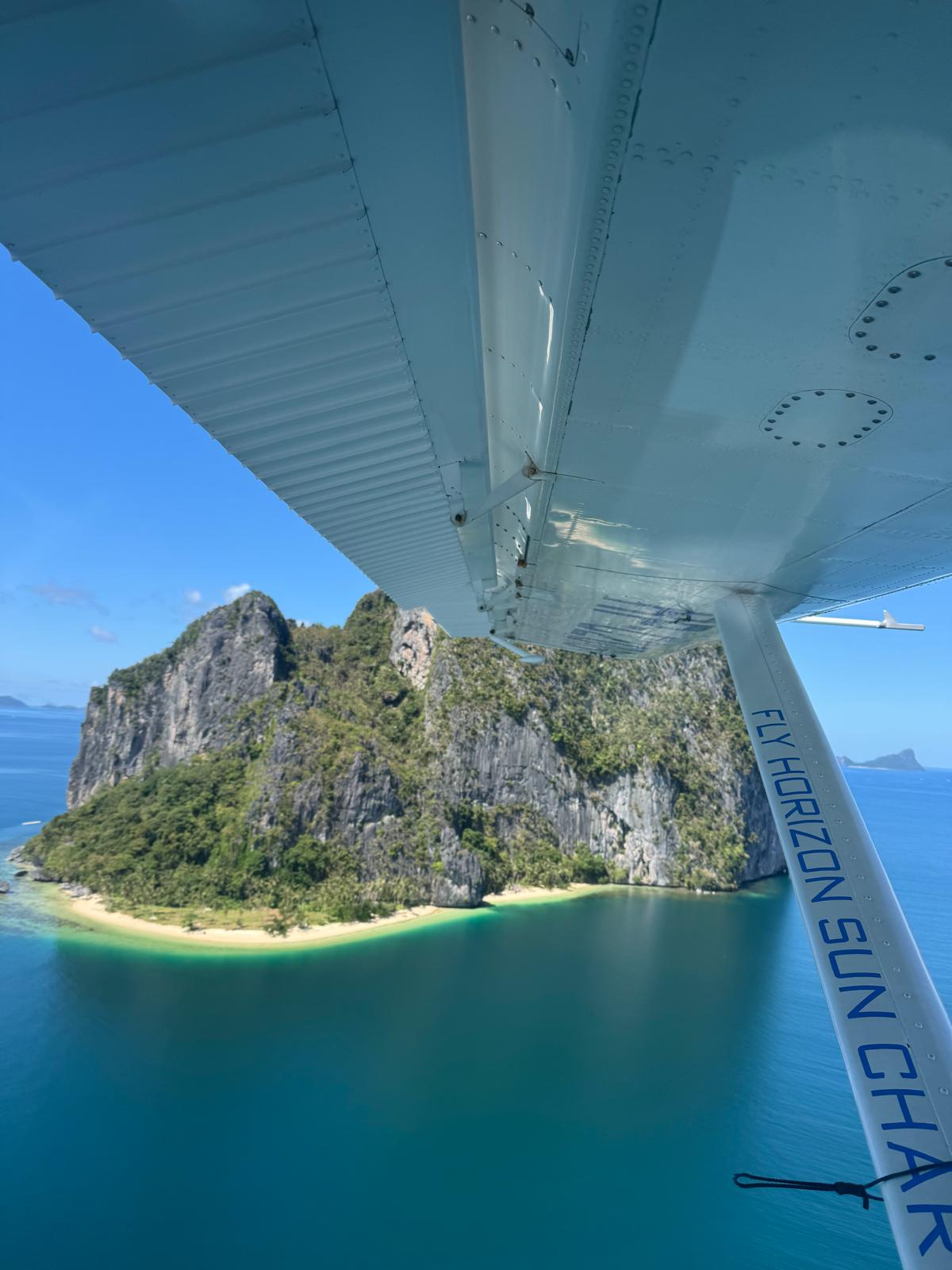 View from seaplane over coastline in Palawan